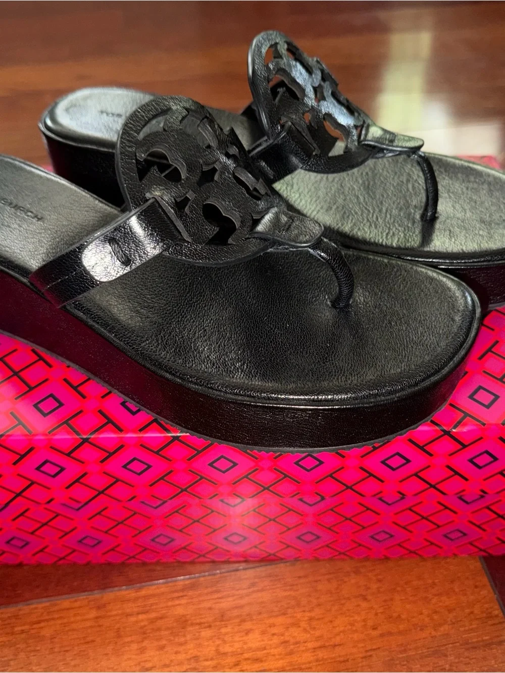 Tory Burch Black Platform Wedge Sandals